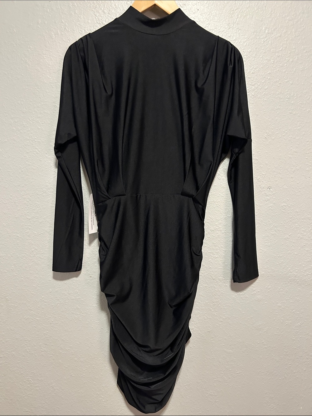 Armani Exchange Black Long-Sleeve Ruched Midi Dress